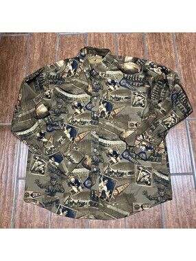 North River Outfitters Vintage Varsity Football Print Button Down Shirt Mens L